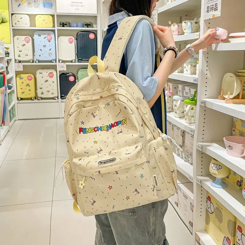 Tas Ransel Wanita Bahan Oxford Motif Print Bentuk Kotak Tali Lebar Resleting Pilihan Reseller