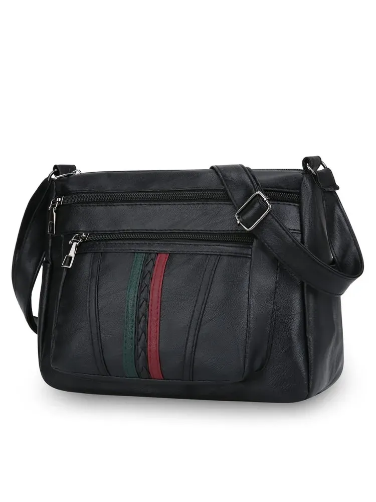 Tas Selempang Wanita Bahan PU Sintetis Motif Garis Vertikal (merah dan hijau) Grosir Import