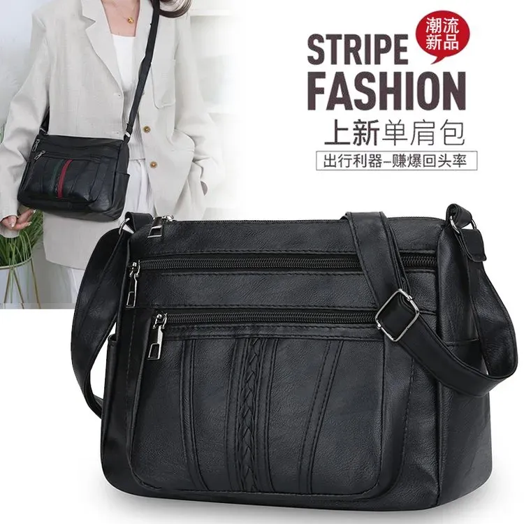 Tas Selempang Wanita Bahan PU Sintetis Motif Garis Vertikal (merah dan hijau) Grosir Import
