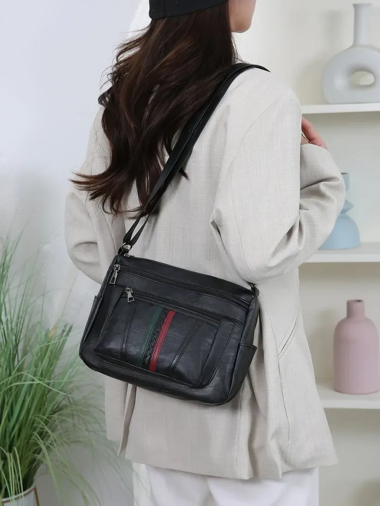Tas Selempang Wanita Bahan PU Sintetis Motif Garis Vertikal (merah dan hijau) Grosir Import kategori tas selempang grosir