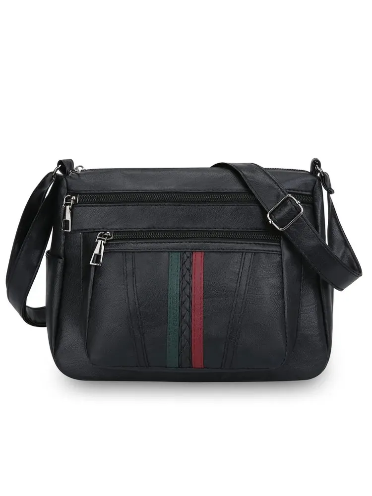 Tas Selempang Wanita Bahan PU Sintetis Motif Garis Vertikal (merah dan hijau) Grosir Import