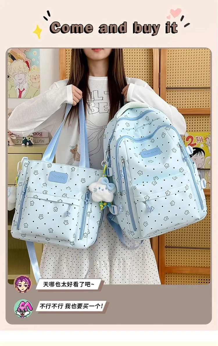 Tas Ransel Wanita Bahan Nylon Motif Polkadot Warna Putih Bentuk Kotak Tali Grosir Import