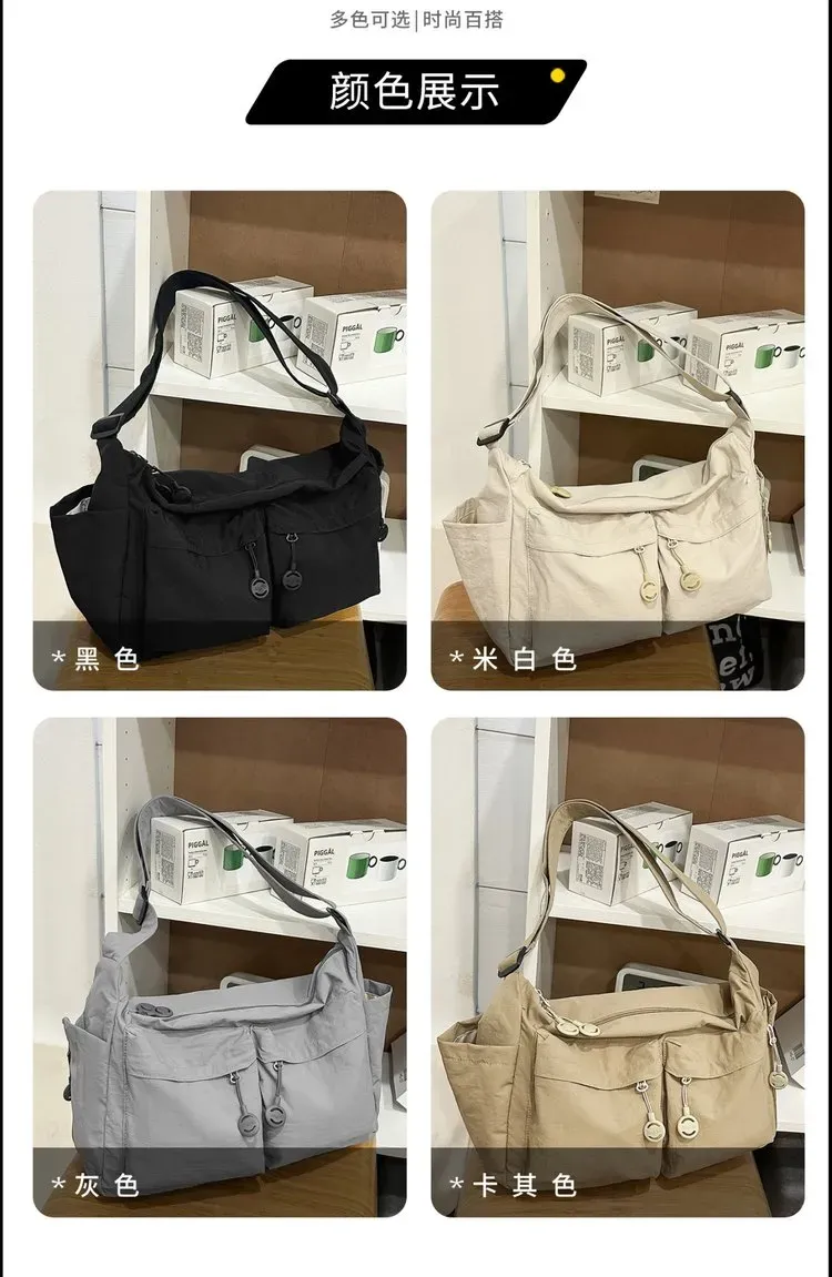 Tas Selempang Pria Bahan Nylon Polos Warna Hitam Bentuk Kotak Tali Panjang Resleting Grosir
