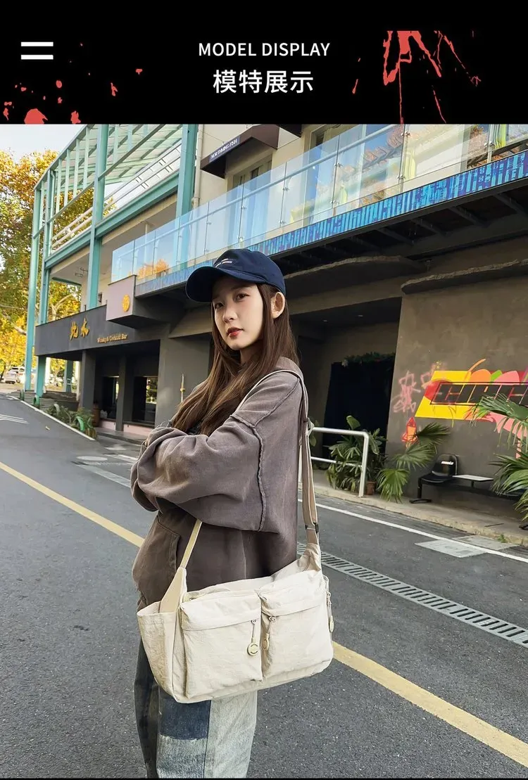 Tas Selempang Pria Bahan Nylon Polos Warna Hitam Bentuk Kotak Tali Panjang Resleting Grosir