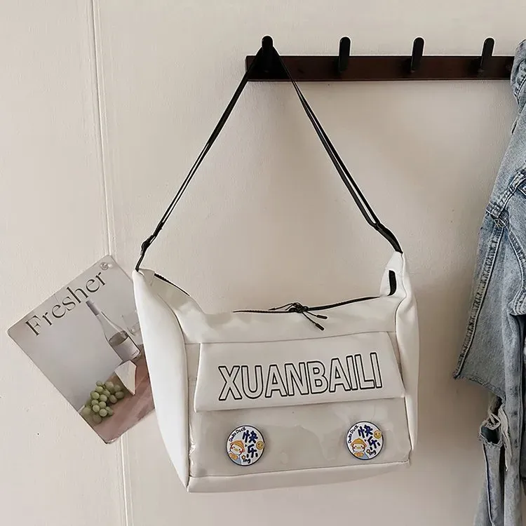 Tas Selempang Wanita Bahan Nylon Polos Warna Hitam Bentuk Kotak Tali Panjang Resleting Grosir