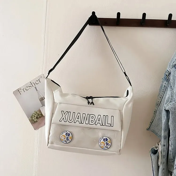 Tas Selempang Wanita Bahan Nylon Polos Warna Hitam Bentuk Kotak Tali Panjang Resleting Grosir