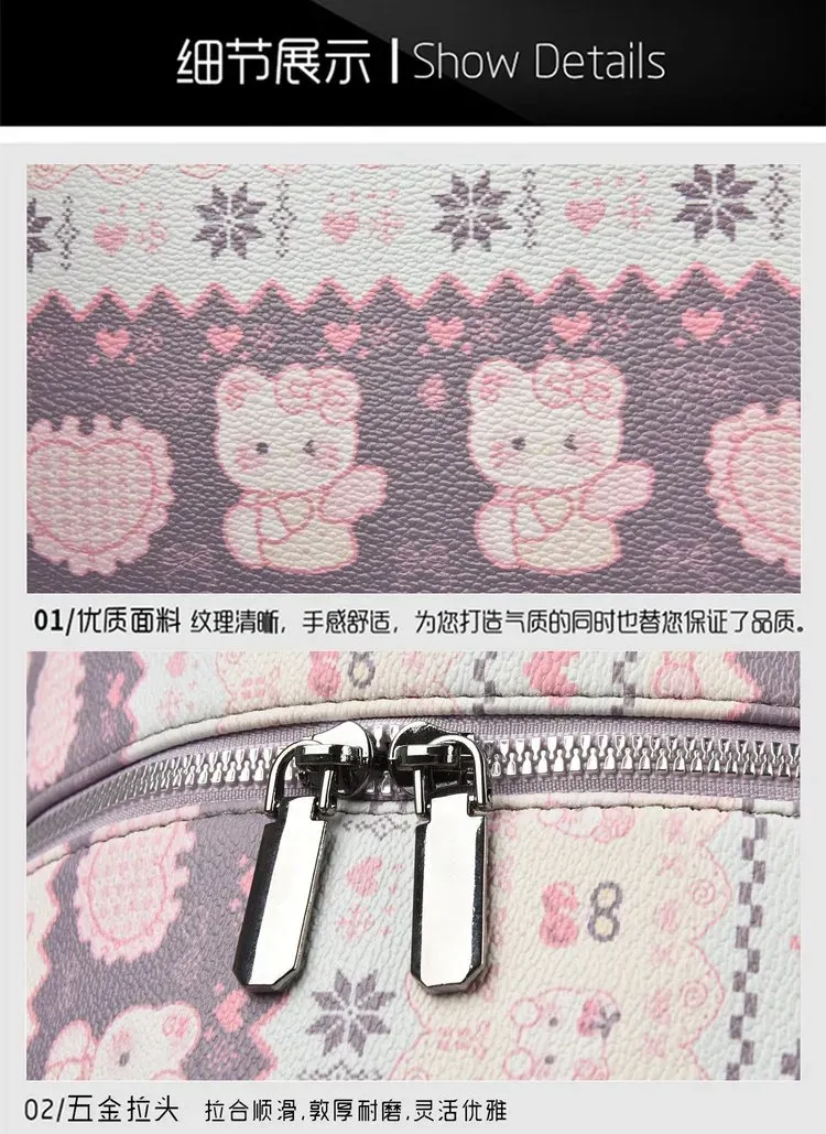Tas Ransel Wanita Bahan PU Sintetis Motif Print Warna Putih Bentuk Kotak Tali Dengan Gantungan