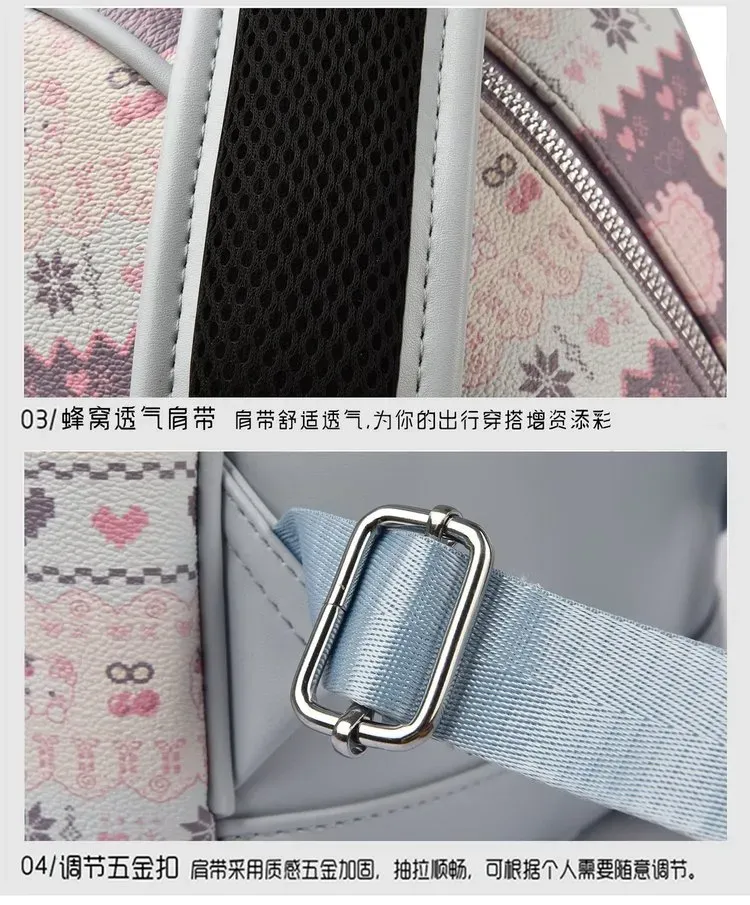 Tas Ransel Wanita Bahan PU Sintetis Motif Print Warna Putih Bentuk Kotak Tali Dengan Gantungan