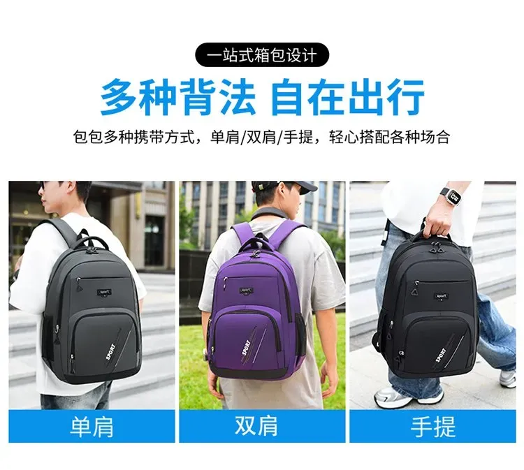 Tas Ransel Wanita Bahan Oxford Polos Warna Biru Bentuk Kotak Tali Lebar untuk Toko Online