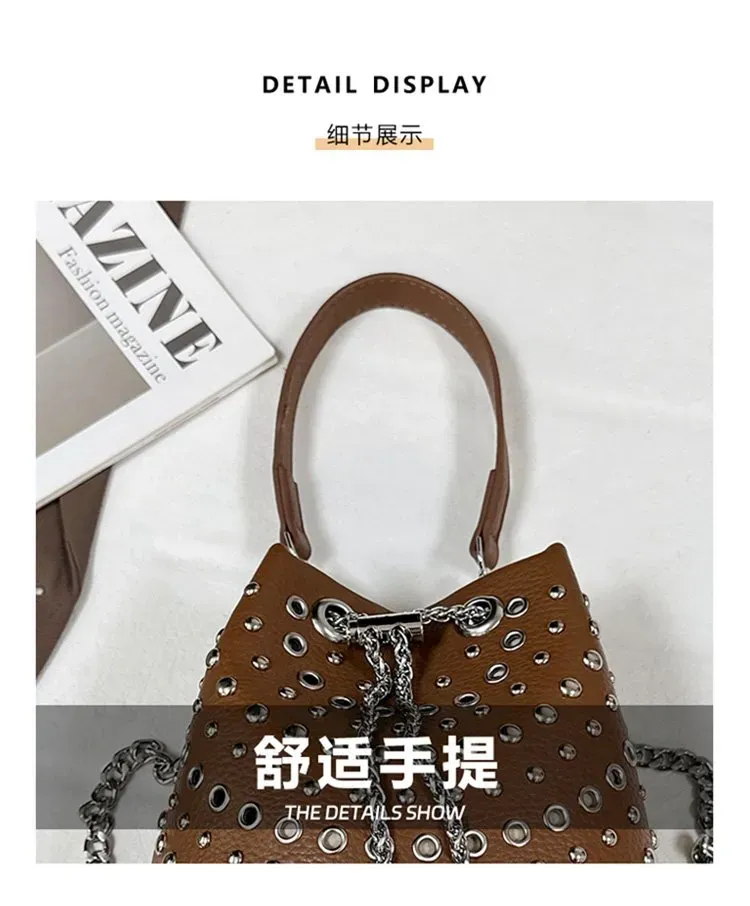 Tas Bucket Wanita Bahan PU Sintetis Motif Print Bentuk Bucket Tali Panjang untuk Reseller