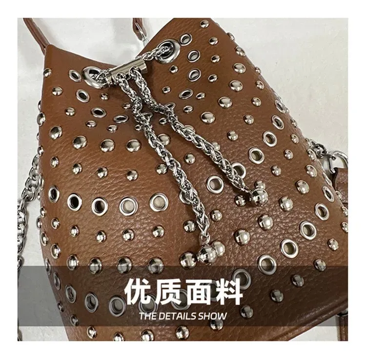 Tas Bucket Wanita Bahan PU Sintetis Motif Print Bentuk Bucket Tali Panjang untuk Reseller