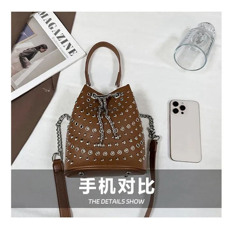 Tas Bucket Wanita Bahan PU Sintetis Motif Print Bentuk Bucket Tali Panjang untuk Reseller