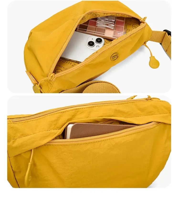 Tas Selempang Wanita Bahan Nylon Polos Warna Hitam Bentuk Crescent Tali Lebar Grosir Import