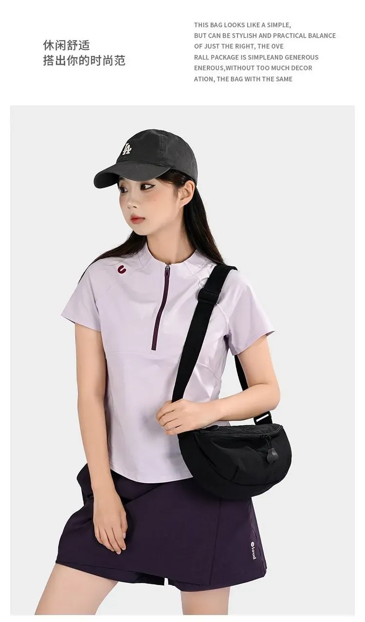 Tas Selempang Wanita Bahan Nylon Polos Warna Hitam Bentuk Crescent Tali Lebar Grosir Import kategori tas selempang grosir