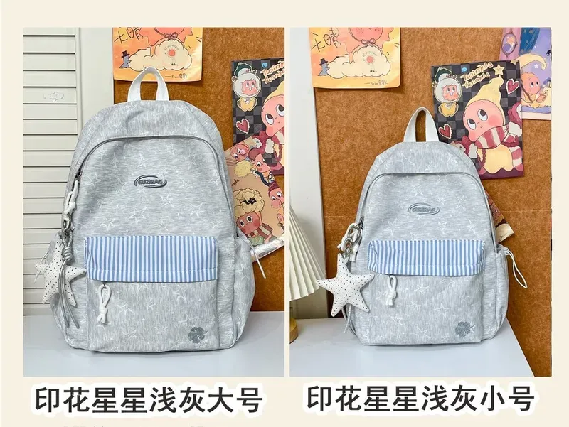 Tas Ransel Wanita Bahan Kain Motif Garis Warna Abu-Abu Bentuk Kotak Tali Lebar Grosir Import