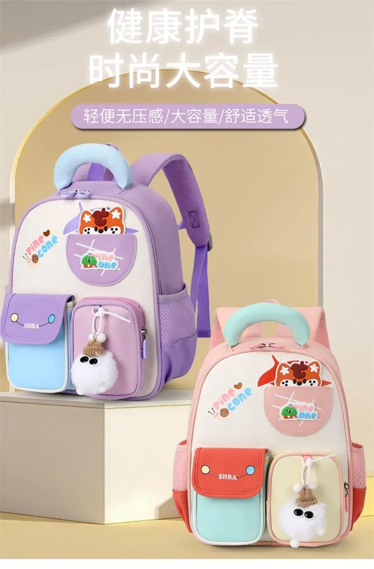 Tas Ransel Anak Bahan Kain Polos Warna Pink Bentuk Kotak Tali Lebar Resleting Grosir Import