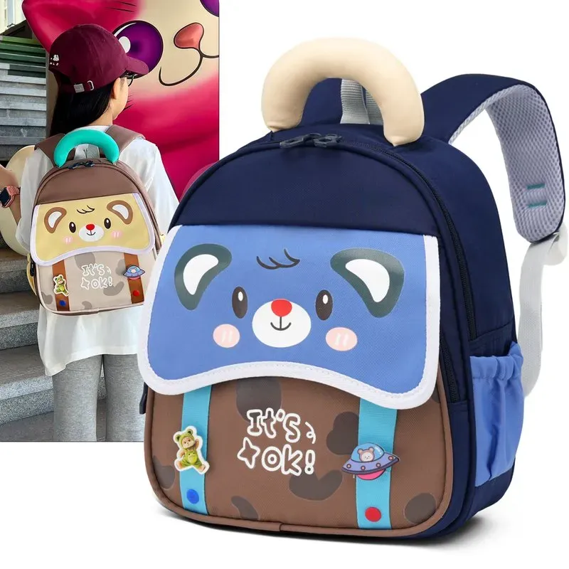 Tas Ransel Anak Bahan Kain Motif Print Warna Pink Bentuk Kotak Tali Lebar Grosir Import