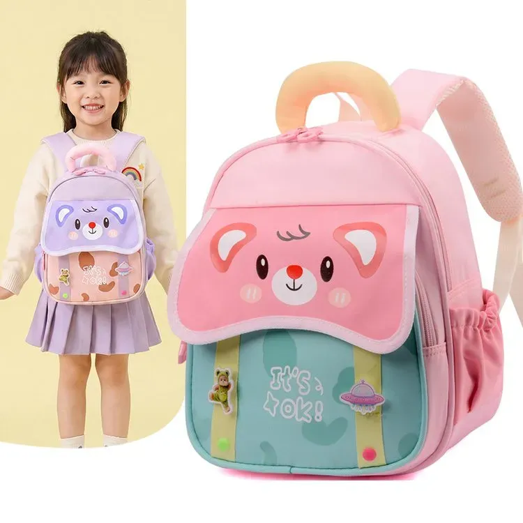 Tas Ransel Anak Bahan Nylon Motif Print Warna Pink Bentuk Kotak Tali Lebar Grosir Import