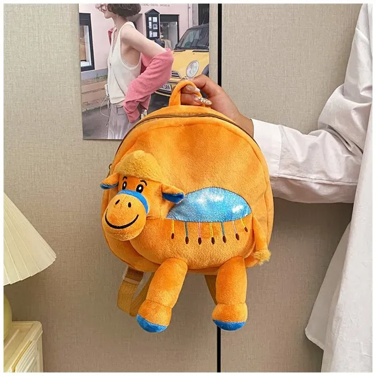 Tas Ransel Anak Bahan Kain Polos Bentuk Kotak Tali Lebar Resleting untuk Sekolah Grosir Import