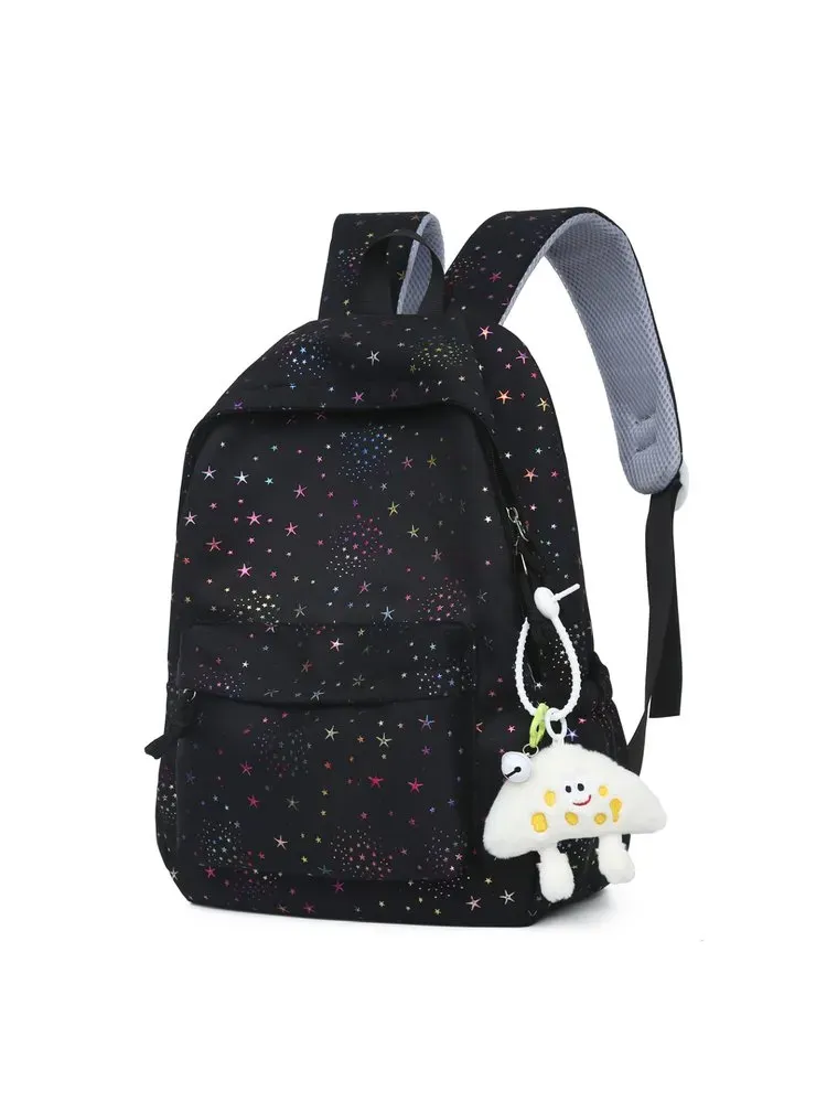 Tas Ransel Wanita Bahan Nylon Motif Print Bentuk Kotak Tali Lebar Resleting Stok China