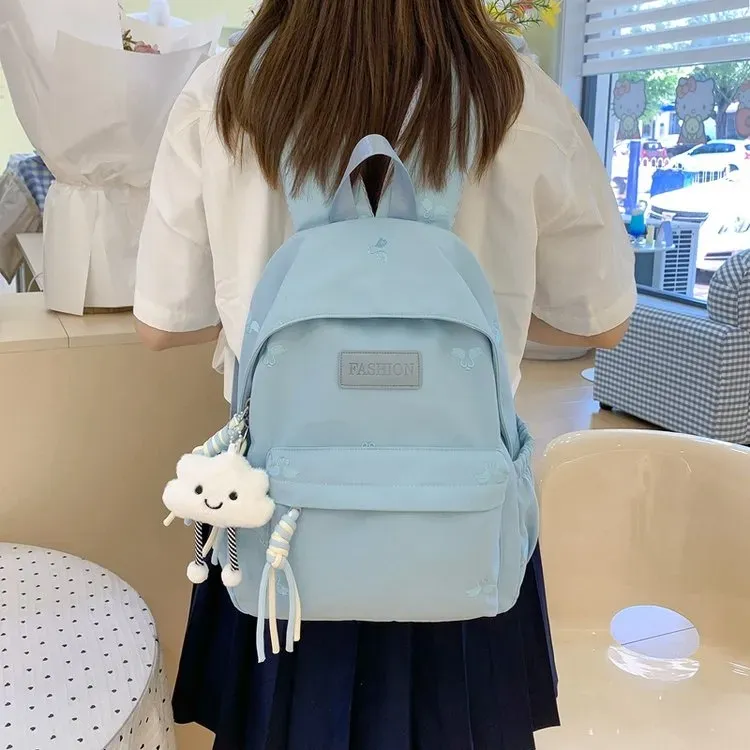Tas Ransel Wanita Bahan Nylon Motif Print Warna Putih Bentuk Kotak Tali Lebar Grosir Import