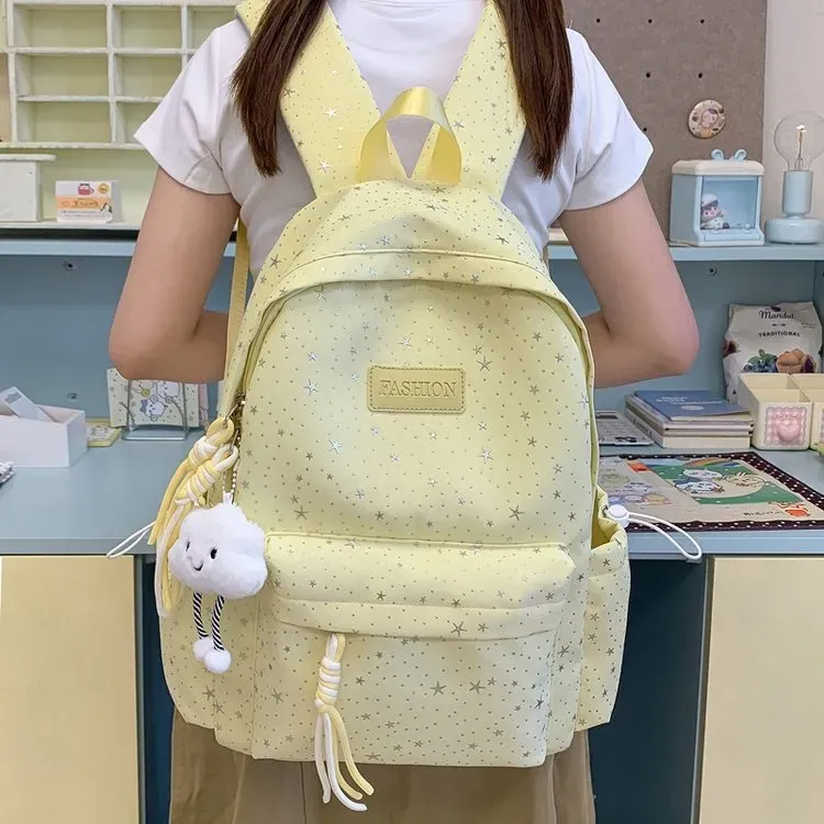 Tas Ransel Wanita Bahan Nylon Motif Print Warna Putih Bentuk Kotak Tali Lebar Grosir Import