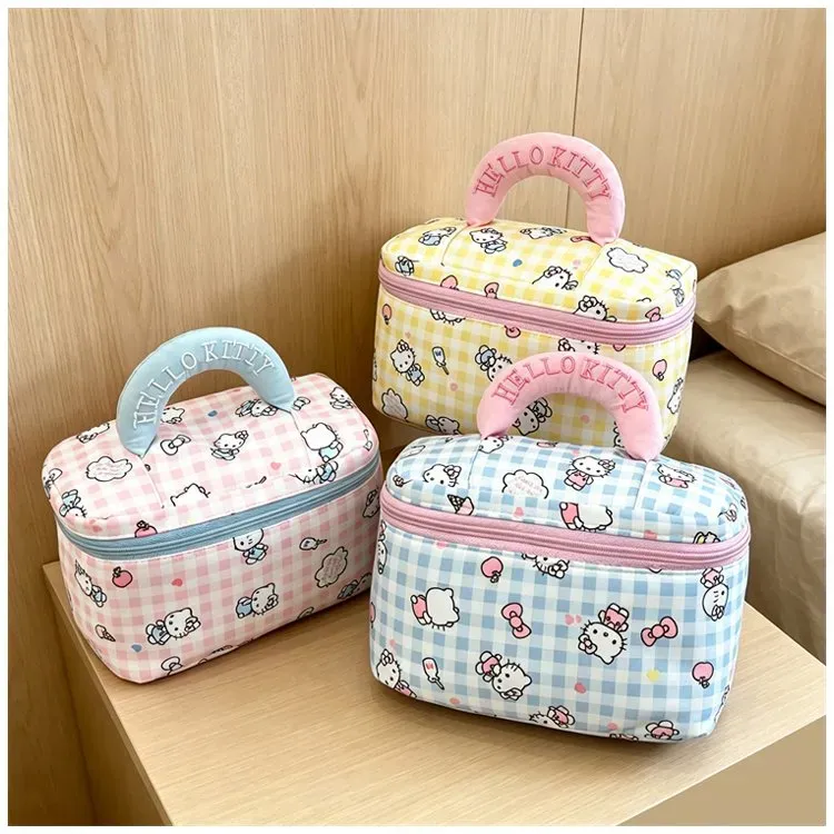 Tas Kosmetik Bahan PU Sintetis Motif Polkadot Warna Putih Bentuk Kotak Tali untuk Toko Online