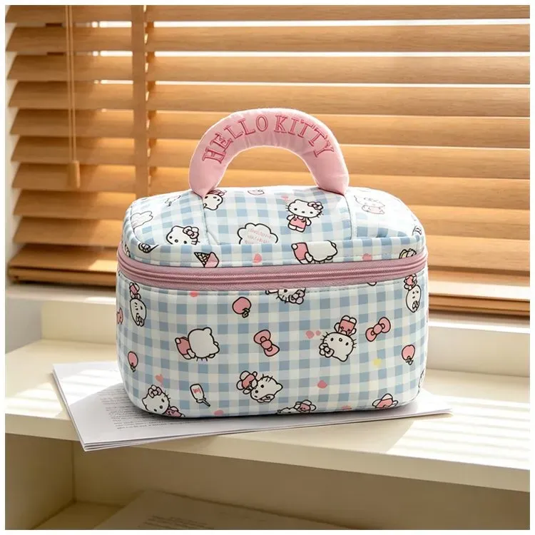 Tas Kosmetik Bahan PU Sintetis Motif Polkadot Warna Putih Bentuk Kotak Tali untuk Toko Online