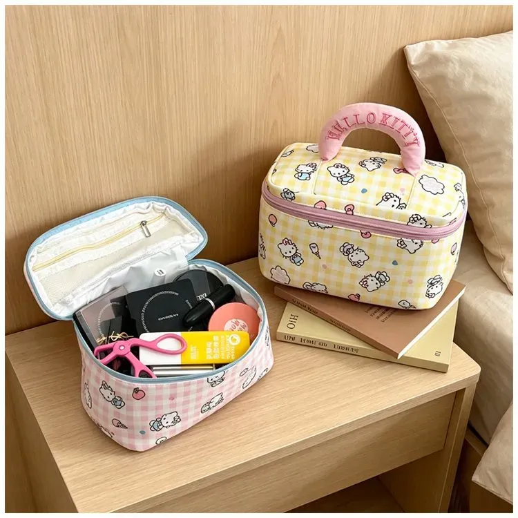 Tas Kosmetik Bahan PU Sintetis Motif Polkadot Warna Putih Bentuk Kotak Tali untuk Toko Online