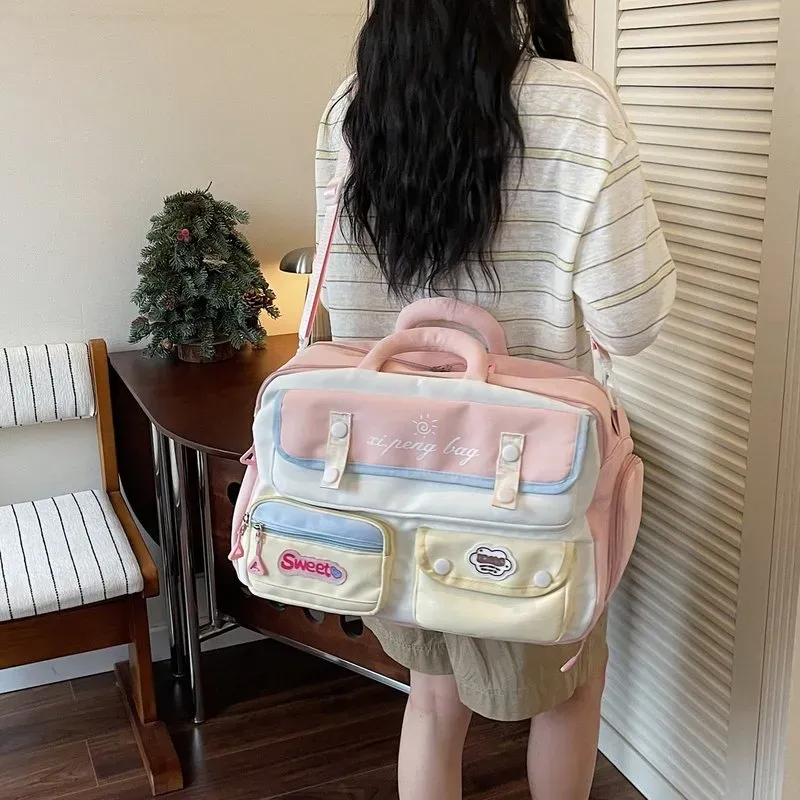 Tas Selempang Wanita Bahan Kain Polos Warna Pink Bentuk Kotak Tali Panjang Grosir Import