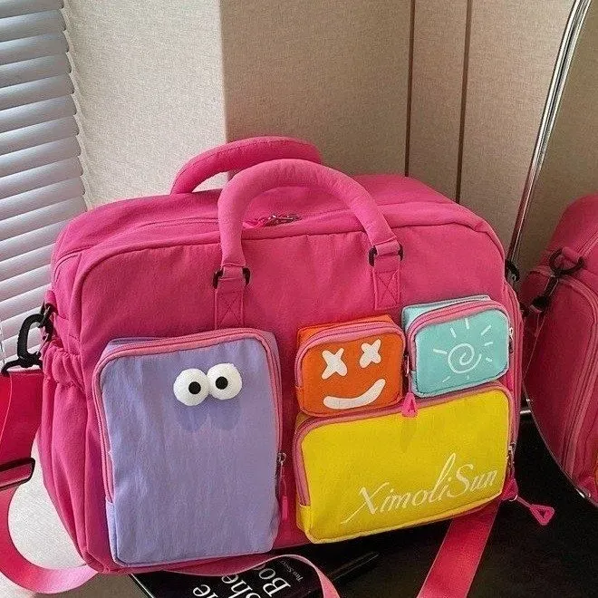 Tas Selempang Wanita Bahan Kain Polos Warna Pink Bentuk Kotak Tali Panjang Grosir Import