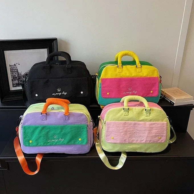 Tas Selempang Wanita Bahan Kain Polos Warna Pink Bentuk Kotak Tali Panjang Grosir Import