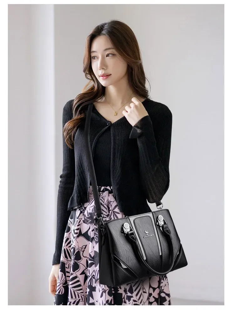 Tas Selempang Wanita Bahan PU Sintetis Polos Warna Hitam Bentuk Kotak Tali Resleting Grosir