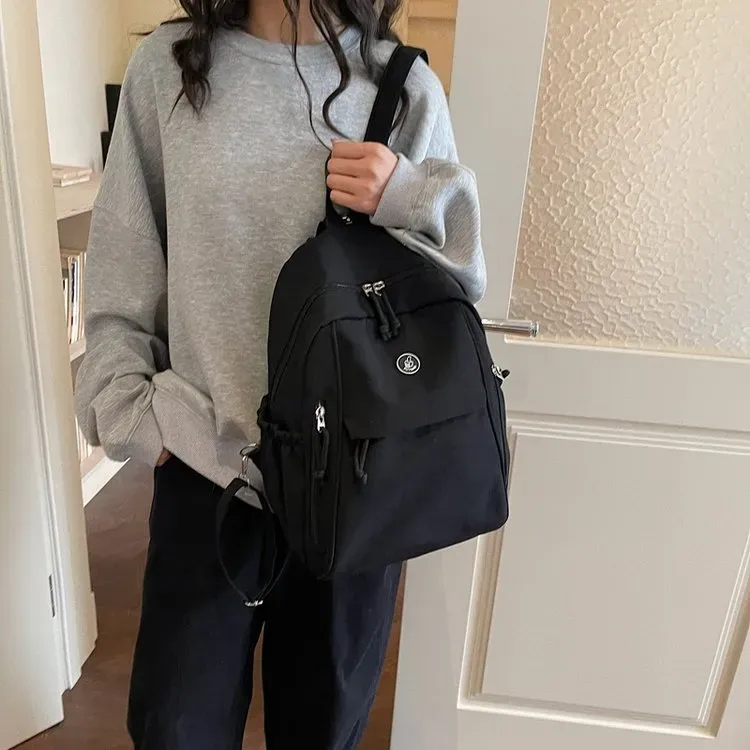Tas Ransel Anak Bahan Nylon Polos Warna Hitam Bentuk Kotak Tali Lebar Resleting Grosir Import