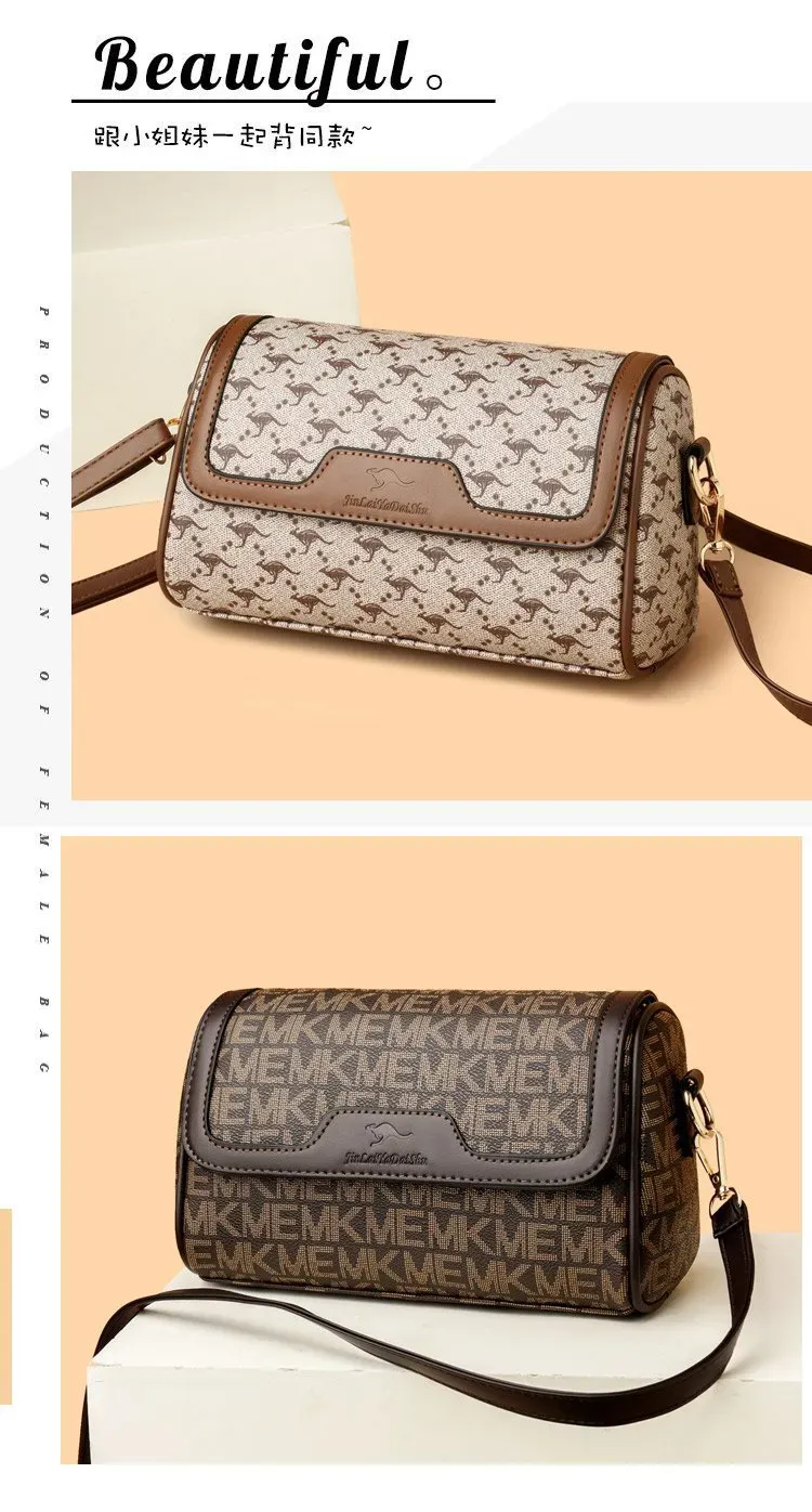 Tas Selempang Wanita Bahan Kain Motif Print Warna Gold Bentuk Kotak Tali Panjang Grosir Import