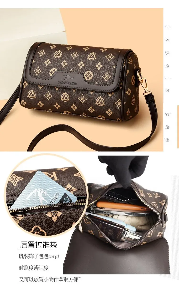 Tas Selempang Wanita Bahan Kain Motif Print Warna Gold Bentuk Kotak Tali Panjang Grosir Import