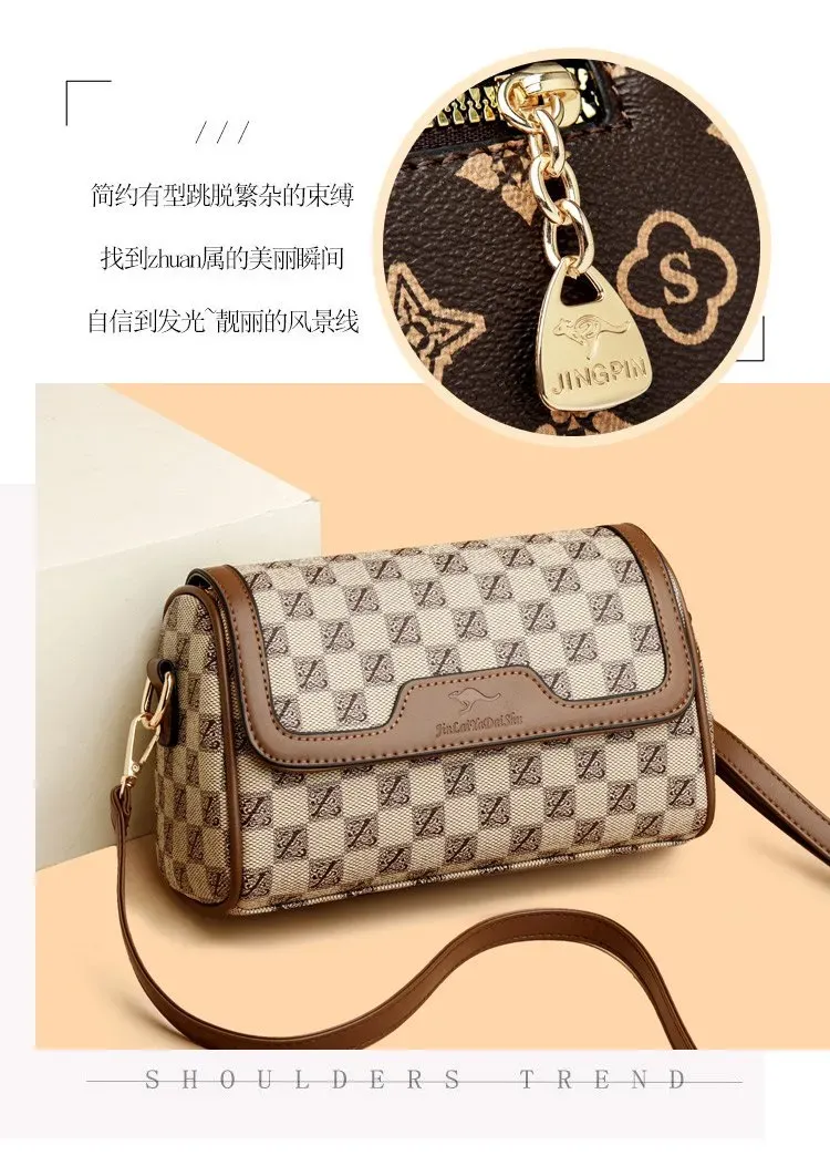 Tas Selempang Wanita Bahan Kain Motif Print Warna Gold Bentuk Kotak Tali Panjang Grosir Import