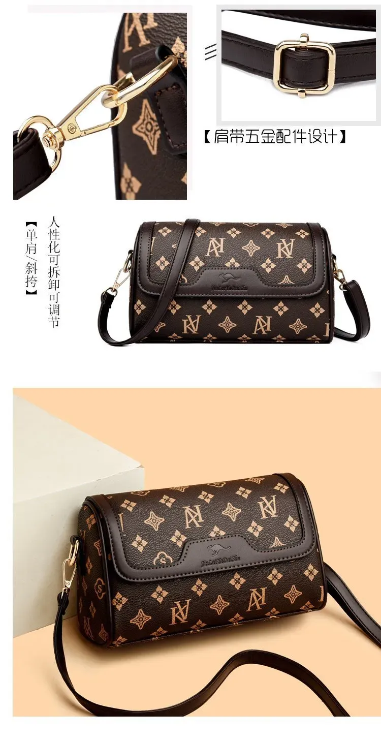 Tas Selempang Wanita Bahan Kain Motif Print Warna Gold Bentuk Kotak Tali Panjang Grosir Import