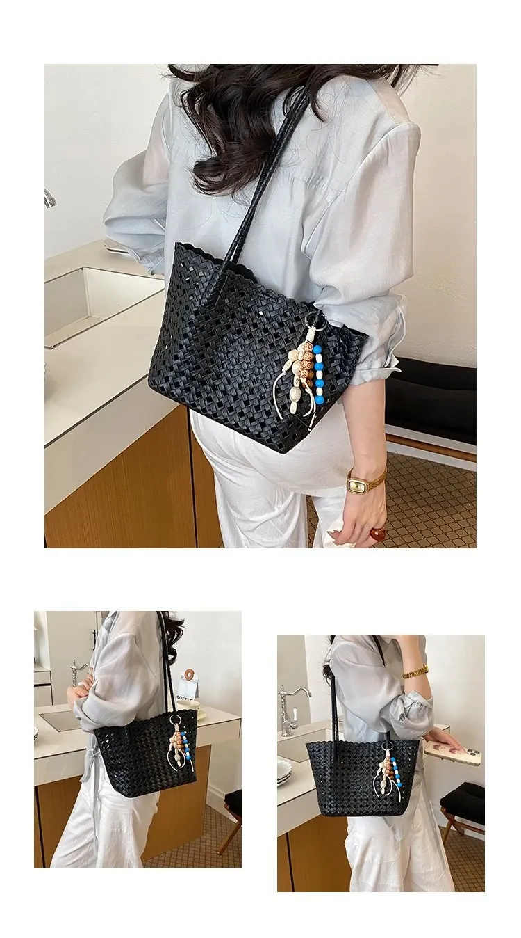Tas Selempang Wanita Bahan PU Sintetis Motif Print Warna Hitam Bentuk Kotak Tali untuk Jualan