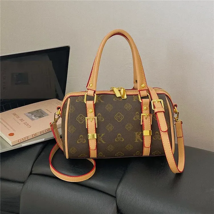 Tas Bucket Wanita Bahan PU Sintetis Motif Print Bentuk Bucket Tali Panjang Grosir Import