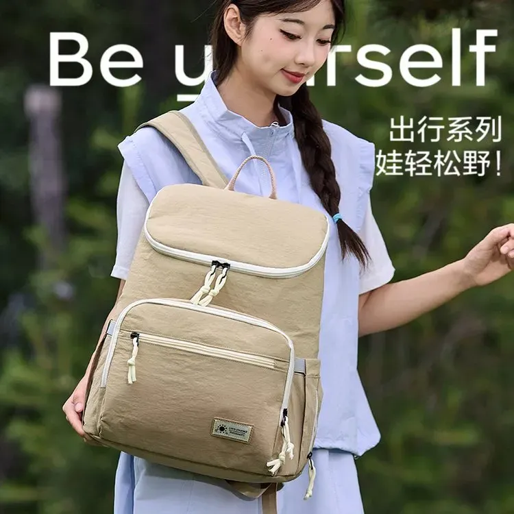 Tas Ransel Wanita Bahan Nylon Polos Warna Hitam Bentuk Kotak Tali Lebar Stok China