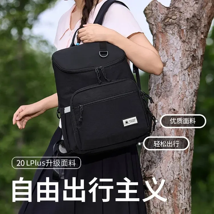 Tas Ransel Wanita Bahan Nylon Polos Warna Hitam Bentuk Kotak Tali Lebar Stok China