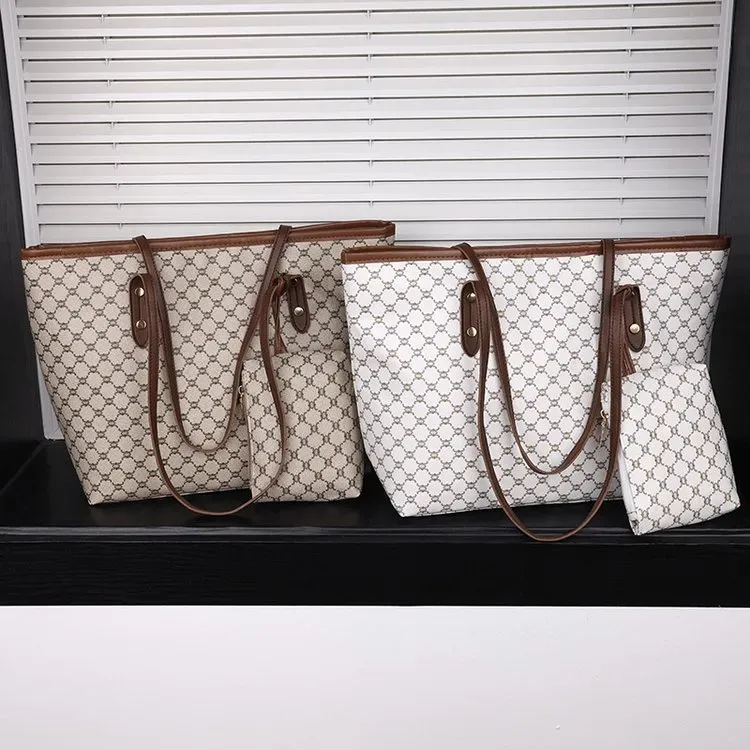 Tas Tote Wanita Bahan PU Sintetis Motif Print Warna Putih Bentuk Kotak Tali Grosir Import