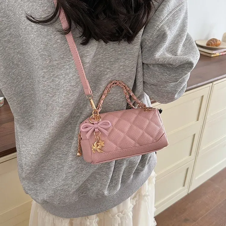 Tas Bucket Wanita Bahan PU Sintetis Motif Print Warna Hitam Bentuk Bucket Tali Grosir Import