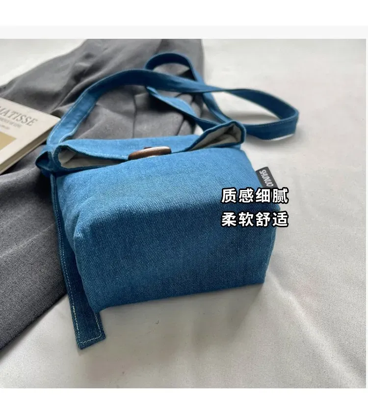 Tas Selempang Wanita Bahan PU Sintetis Polos Warna Biru Bentuk Kotak Tali Stok Grosir