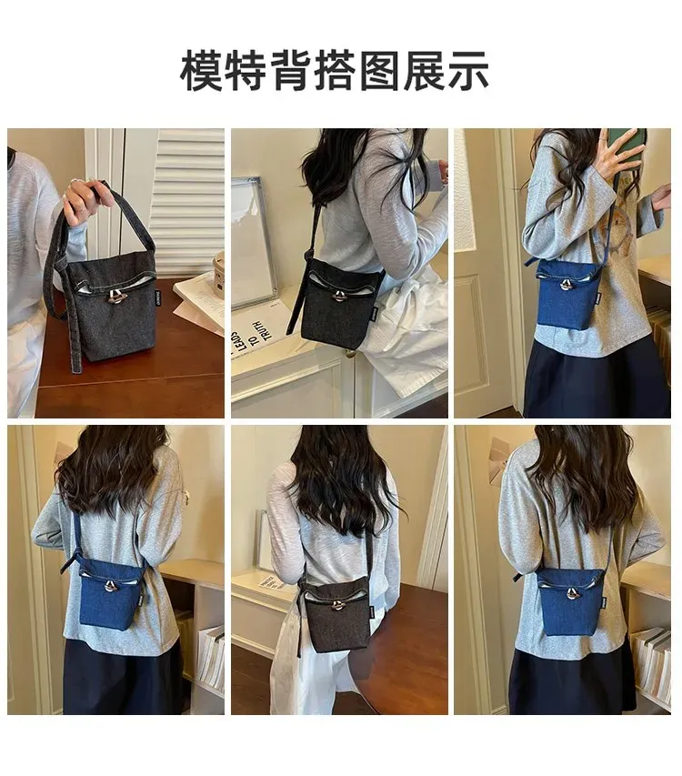Tas Selempang Wanita Bahan PU Sintetis Polos Warna Biru Bentuk Kotak Tali Stok Grosir