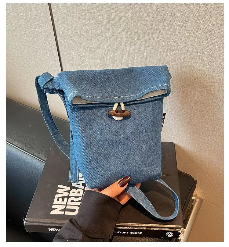 Tas Selempang Wanita Bahan PU Sintetis Polos Warna Biru Bentuk Kotak Tali Stok Grosir
