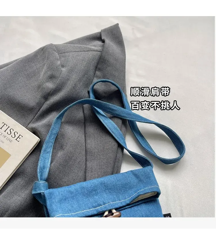 Tas Selempang Wanita Bahan PU Sintetis Polos Warna Biru Bentuk Kotak Tali Stok Grosir