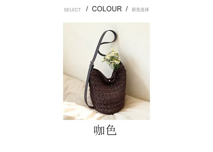 Tas Bucket Wanita Bahan PU Sintetis Tekstur Anyam Bentuk Bucket Tali Panjang Grosir Import