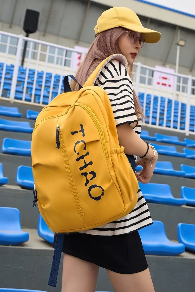 Tas Ransel Wanita Bahan Oxford Polos Warna Kuning Bentuk Kotak Tali Lebar Grosir Import